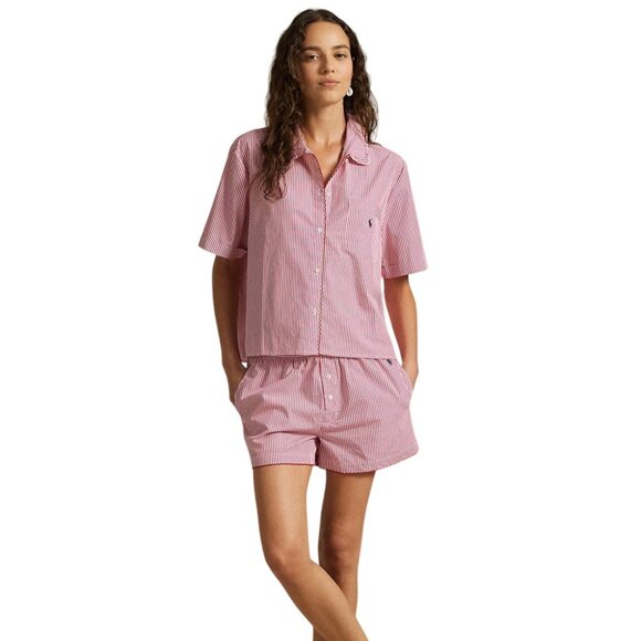 Polo Ralph Lauren Striped Cotton Shirt & Short Pajama Set College Pink - 4P0556 - Picture 1 of 3
